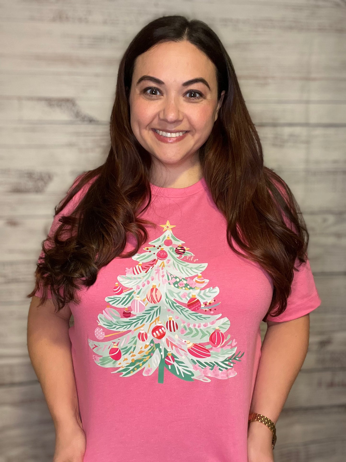 Pink Watercolor Christmas Tree Graphic Tee