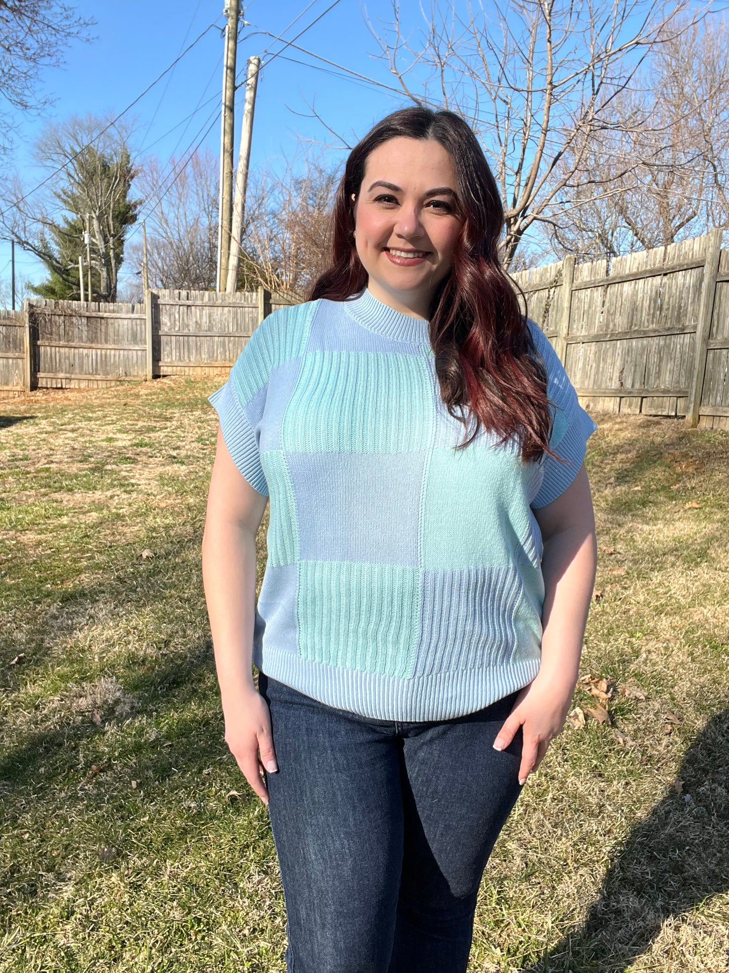 “Checkered Skies” Sweater Blouse
