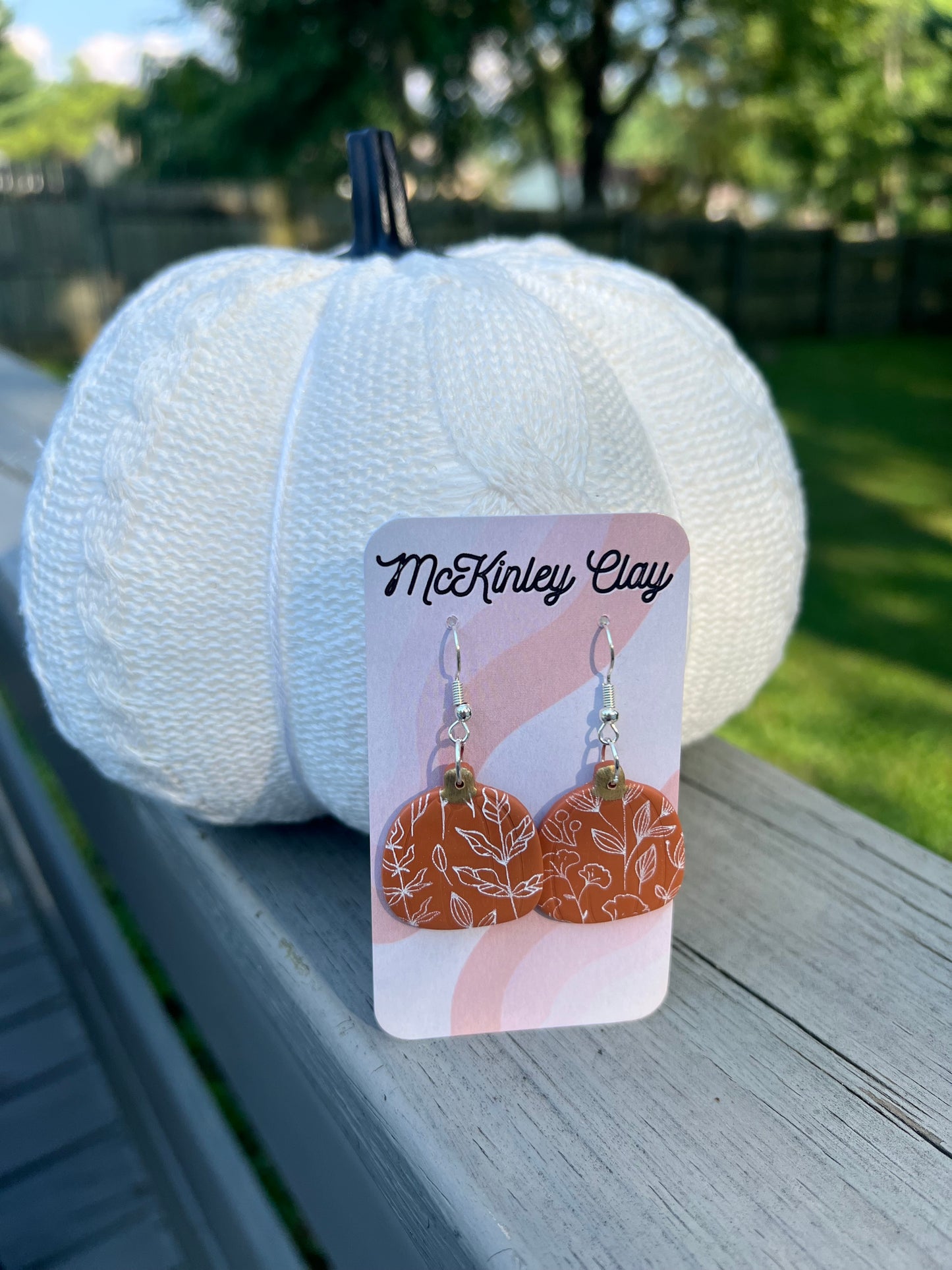 Floral Orange Pumpkin Dangle Earrings