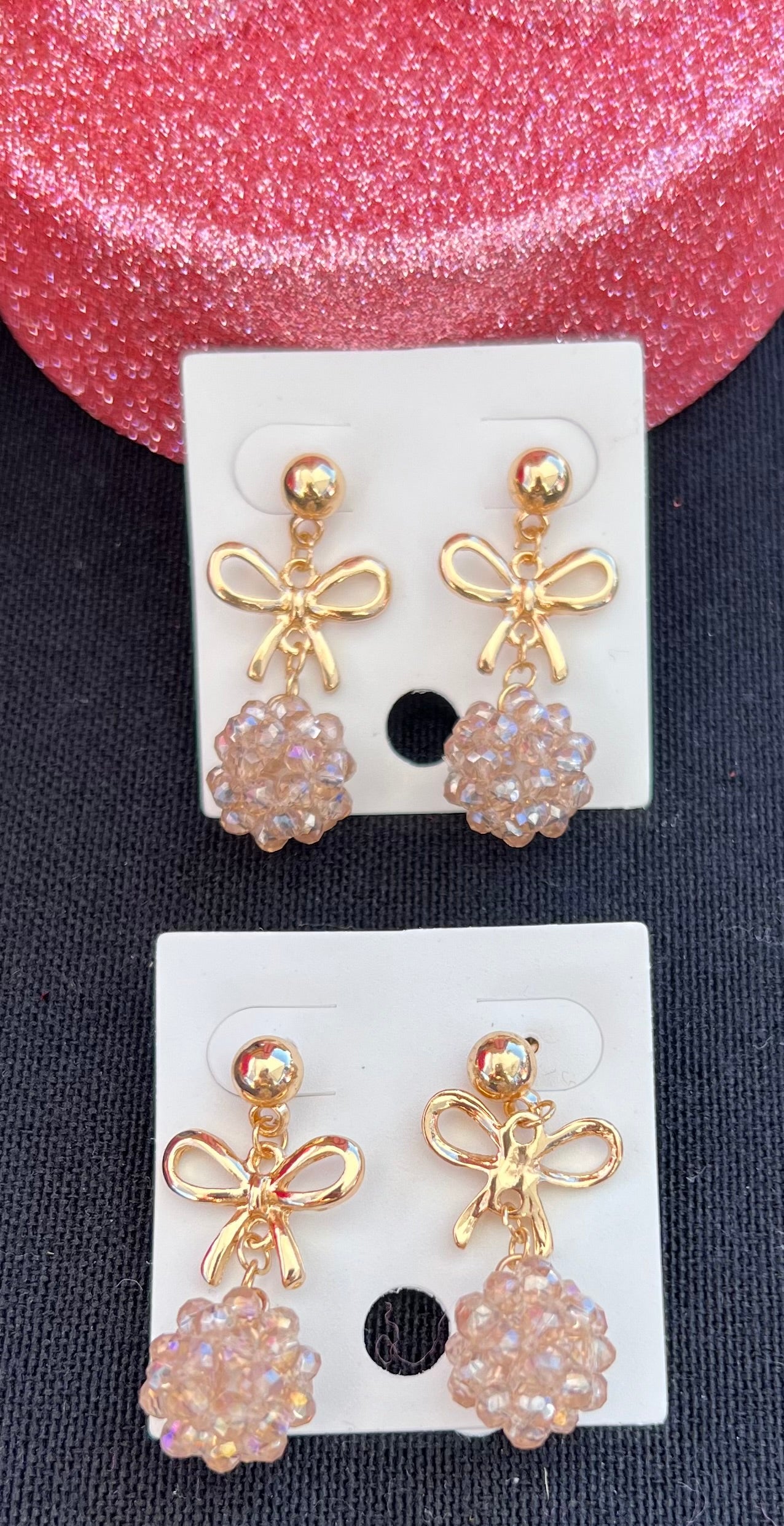 Gold Bow Beaded Dangle Earrings