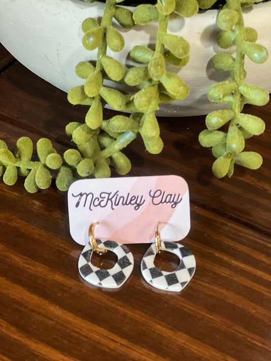 Checkered Earrings with Gold Hoops