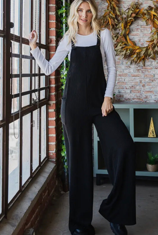 Ribbed knit wide legged Overalls
