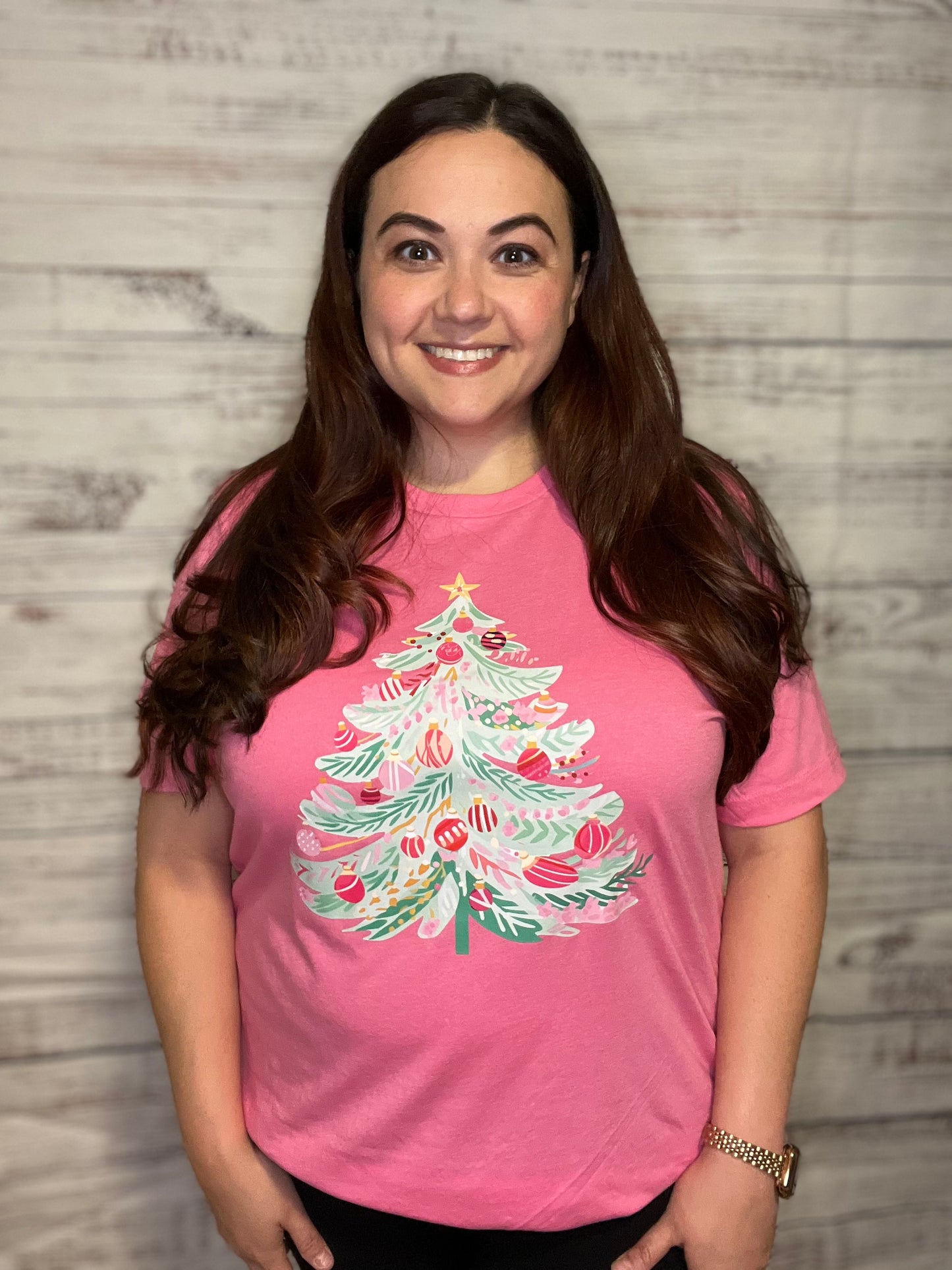 Pink Watercolor Christmas Tree Graphic Tee