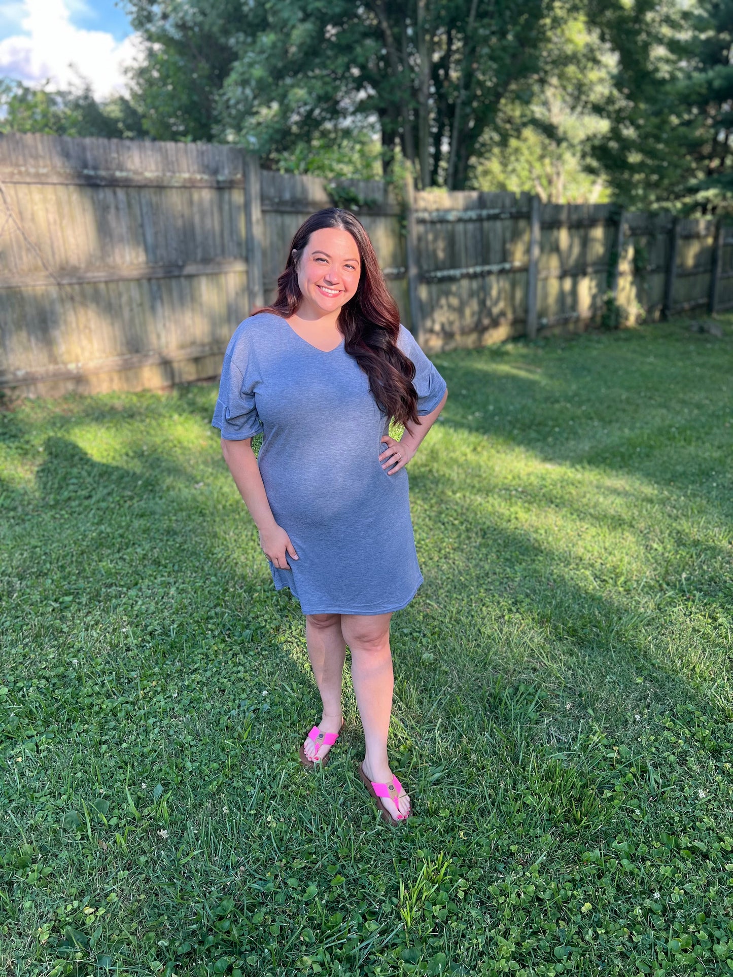 Grey V-Neck T-shirt Dress