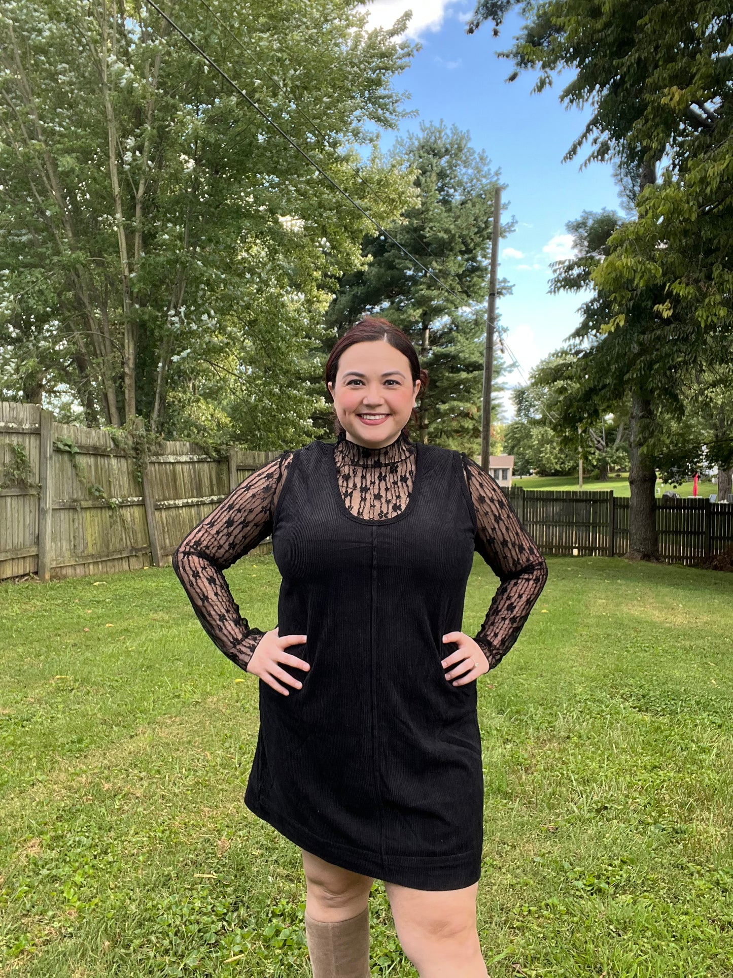 Black Sheer Floral Lace Long Sleeve Slim Fit Top