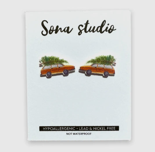 Christmas Wagon Stud Earrings
