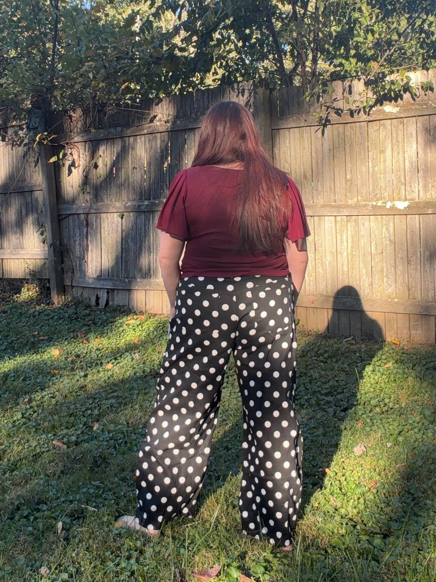 Black Polka Dot High Rise Straight Leg Pants