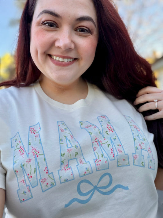 Blue Floral “Mama” Graphic Tee
