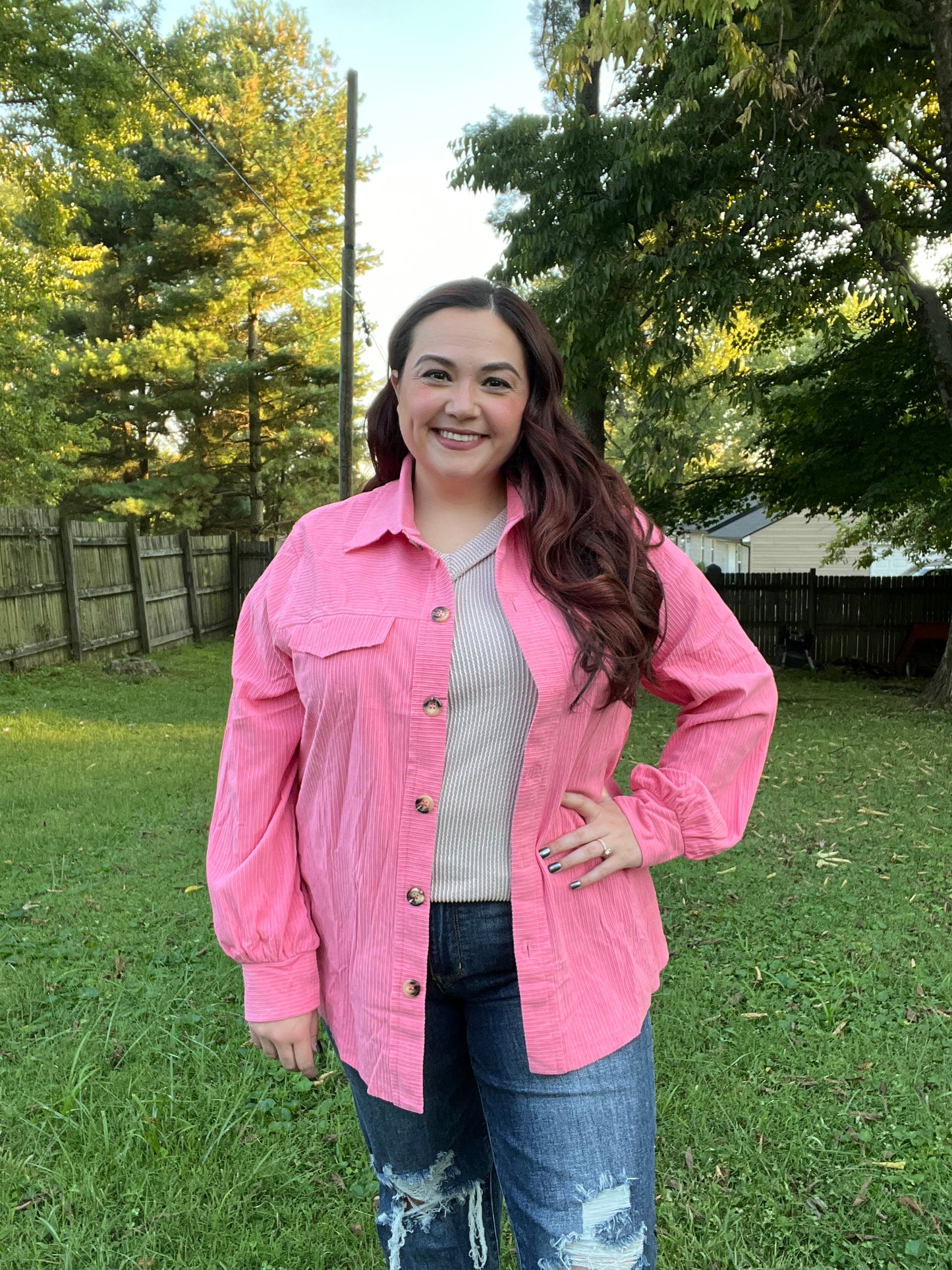 “Pink Bonbon Corduroy” Shacket