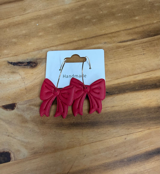 Red Bow Clay Earrings