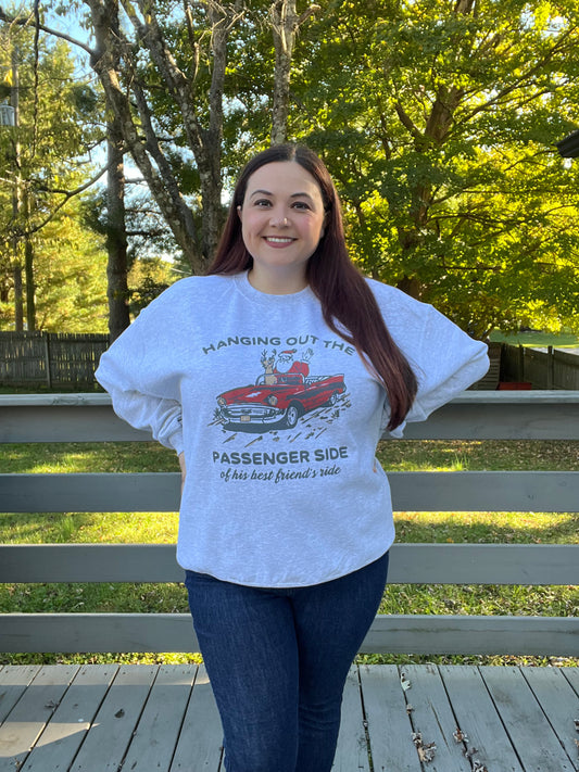 “Hanging Out of the Passenger Side” Graphic Christmas Sweatshirt