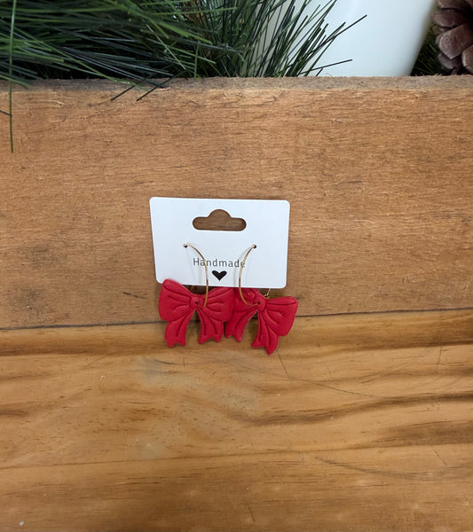 Red Bow Clay Earrings