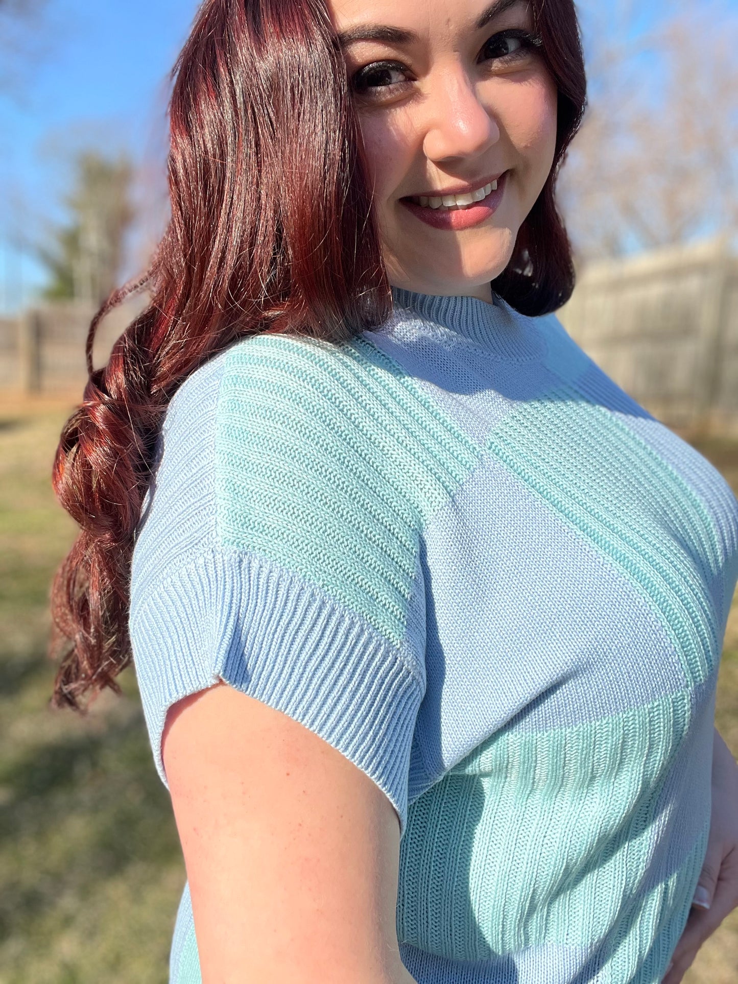 “Checkered Skies” Sweater Blouse
