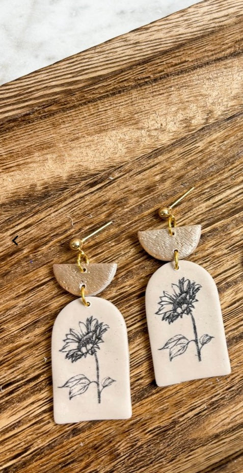 Beige Sunflower Earrings