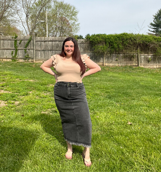 “Bethany” Black Denim Skirt
