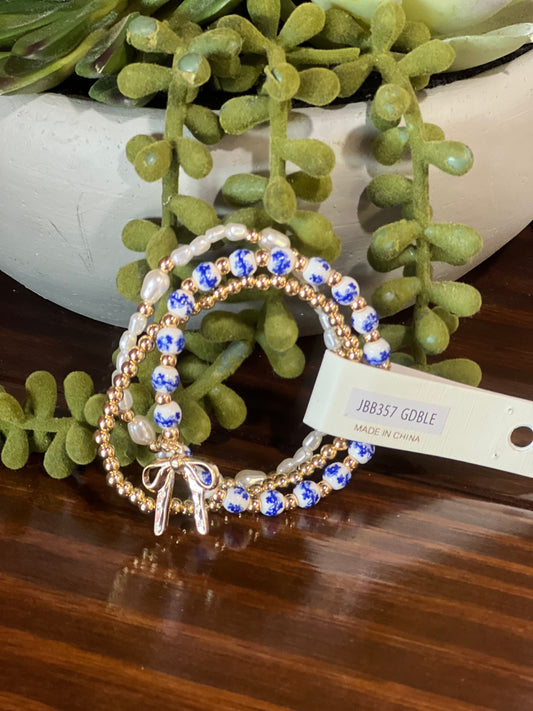 Floral Bead and Bow Bracelet Set