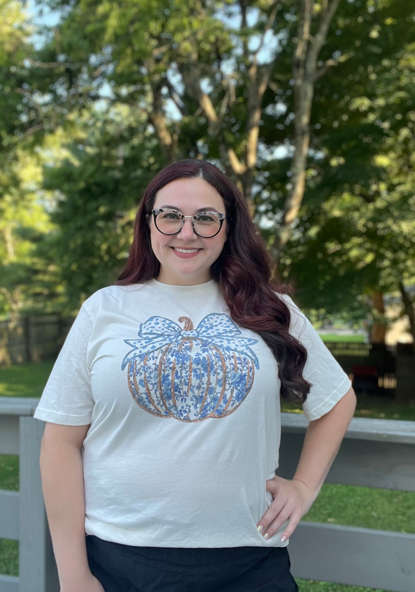Blue Floral Coquette Pumpkin Tee