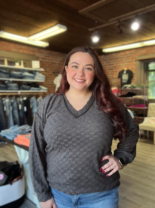 “Comfy and Checkered” Knit Top