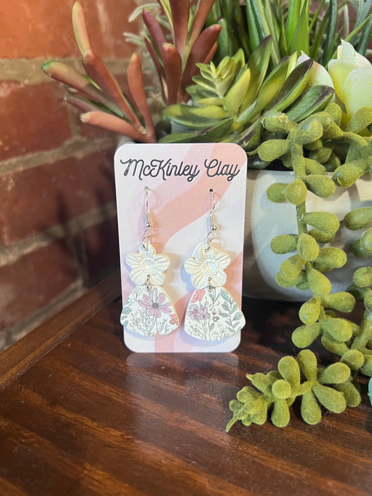 White Florals with Flower Top Earrings