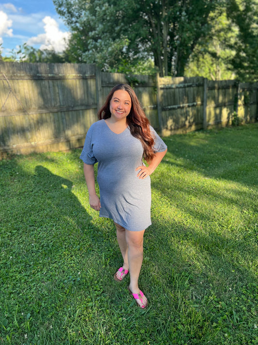 Grey V-Neck T-shirt Dress
