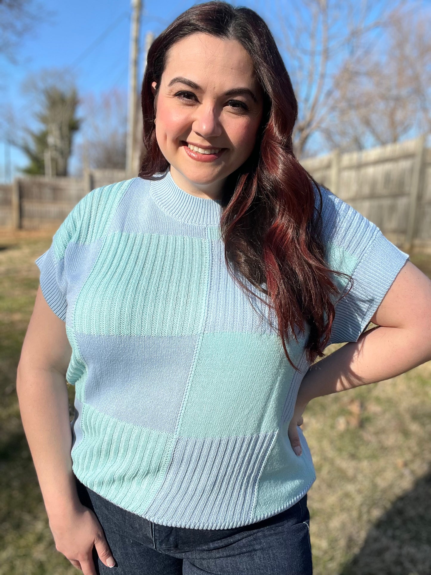 “Checkered Skies” Sweater Blouse