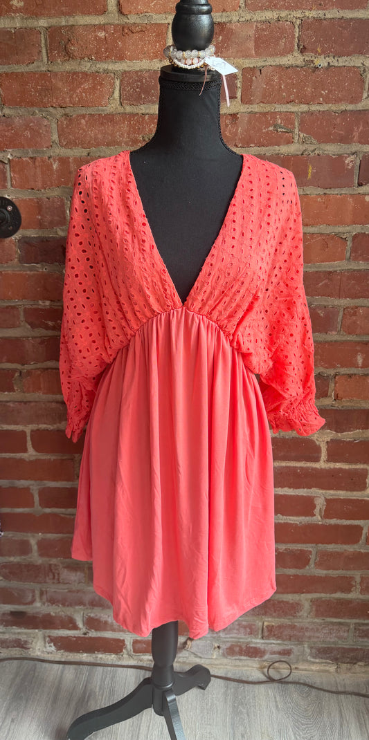 Eyelet sleeve Dress