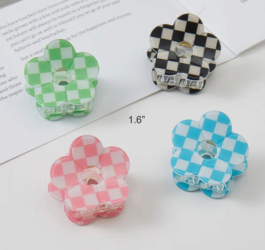 Checkered Daisy Small Hair Clips