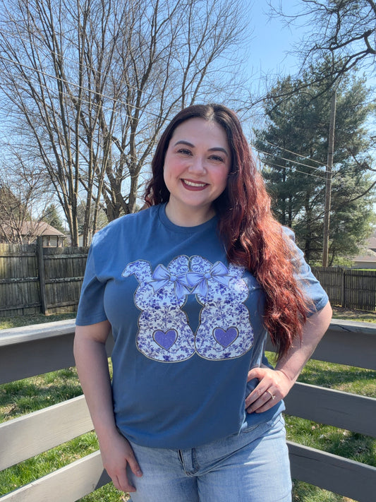 Double Floral Bunny Graphic Tee