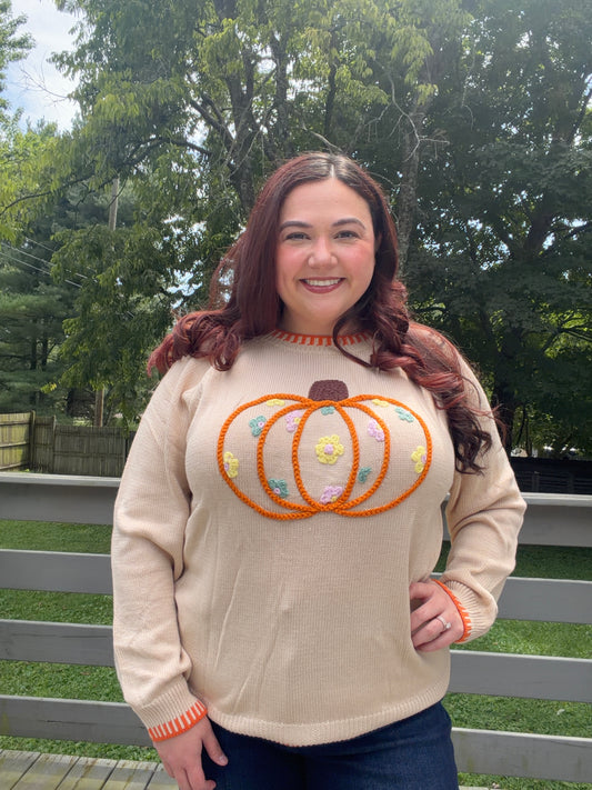 “Pumpkins and Flowers” Knit Sweater