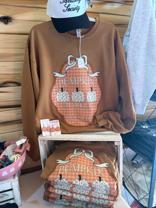 Gingham Bow “Pumpkin Market” Graphic Sweatshirt