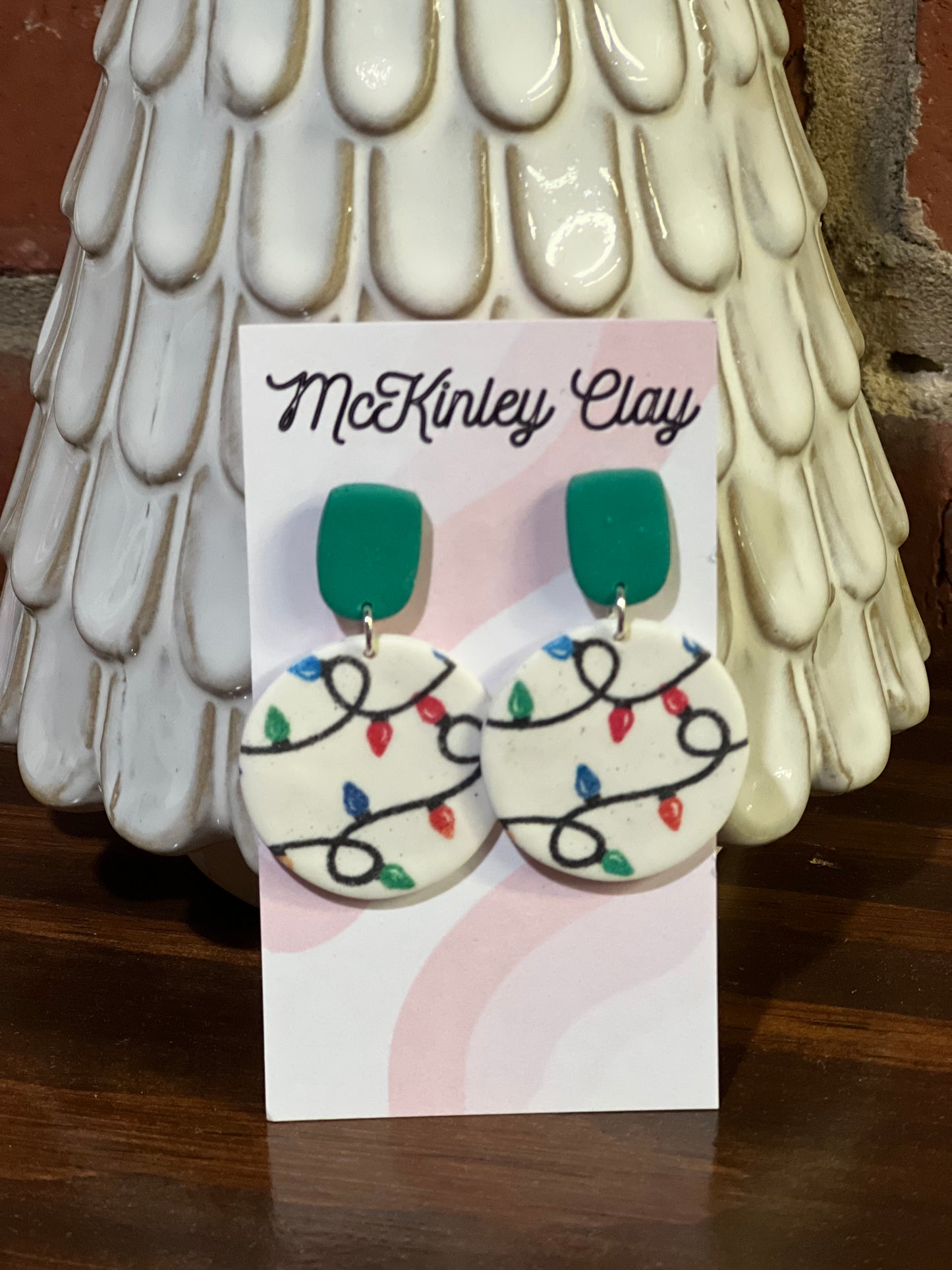 Printed Christmas Light Dangle Earrings