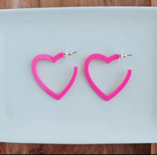 Heart Hoops- Hot Pink