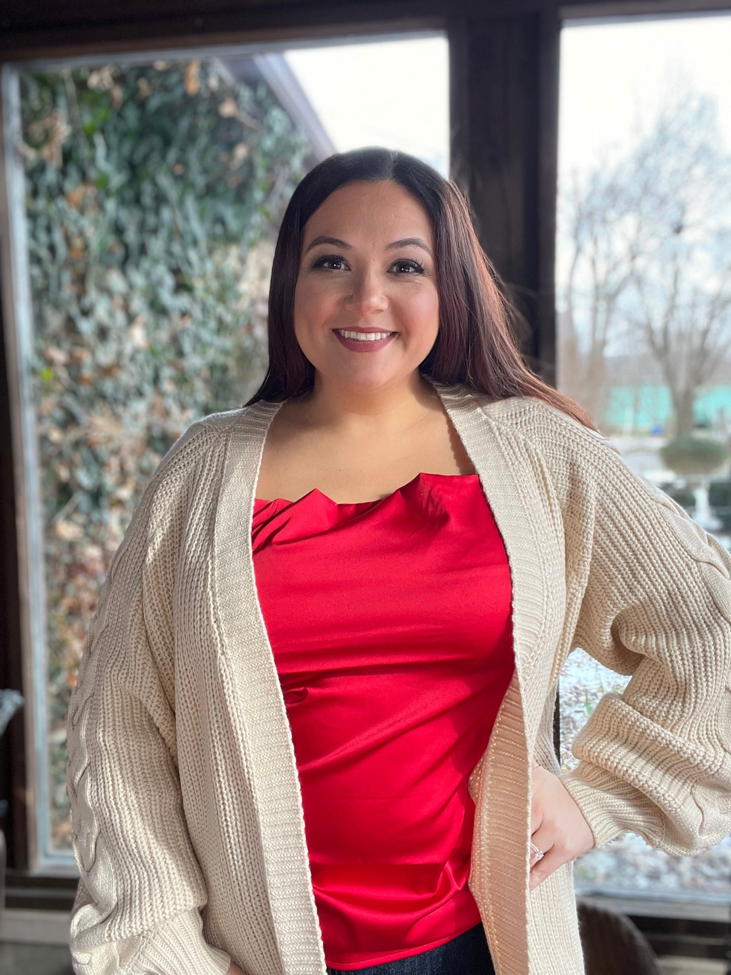 Satin Charmeuse Cowl Neck Cami in Red