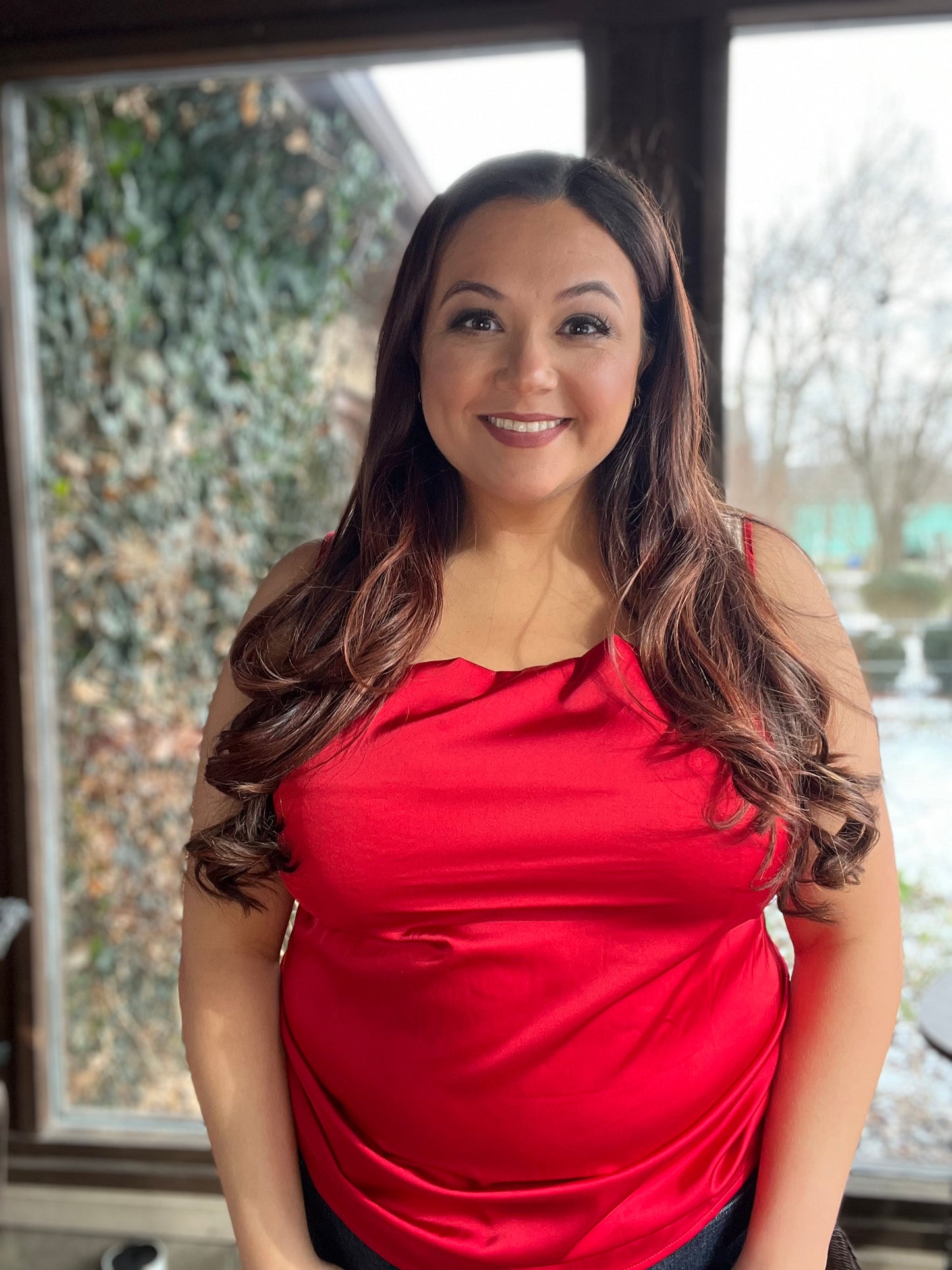 Satin Charmeuse Cowl Neck Cami in Red