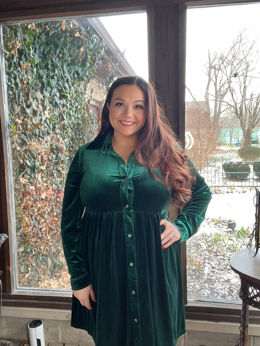 “Holly” Green Velvet Dress