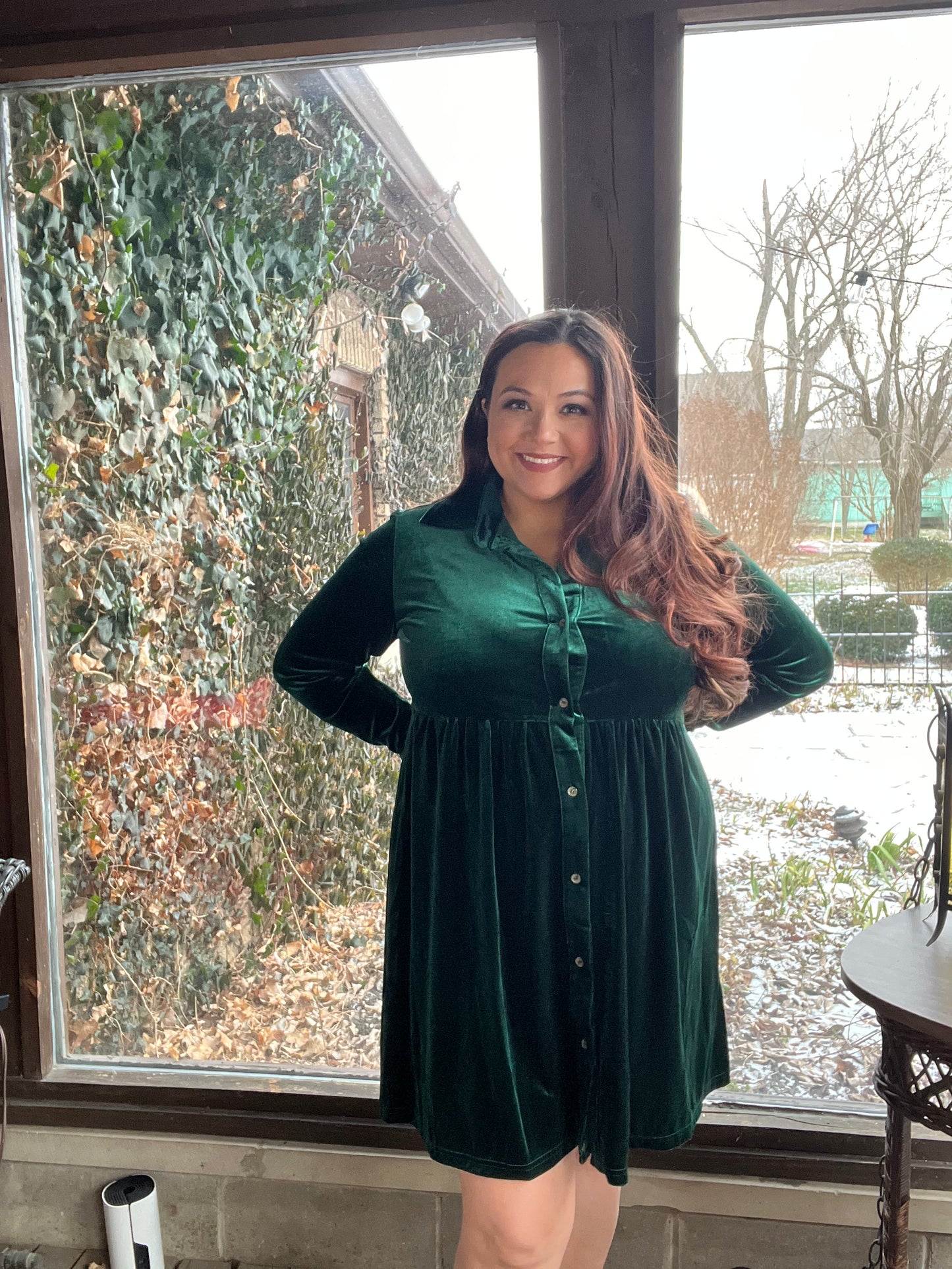 “Holly” Green Velvet Dress