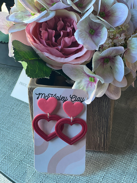 Red Heart with Pink Top Earrings