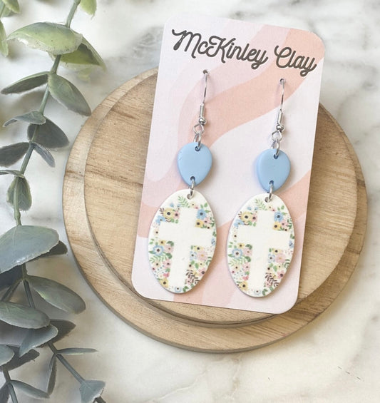 Floral Cross Dangle Earrings