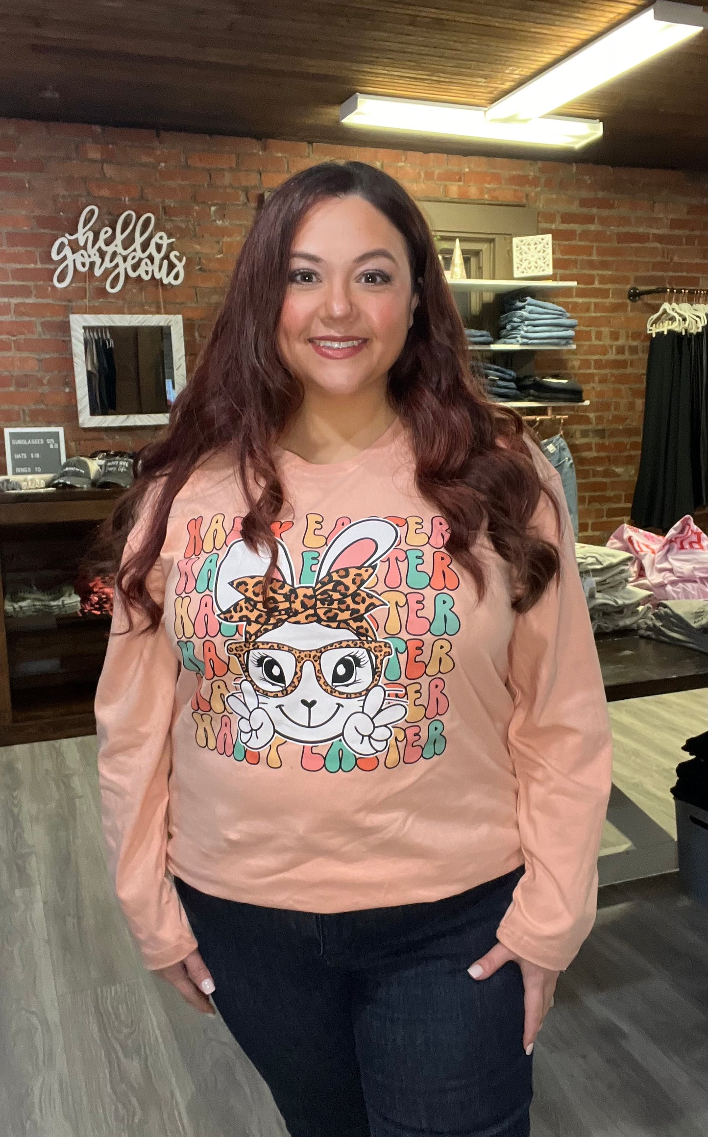Leopard Happy Easter Bunny Long Sleeve Tee