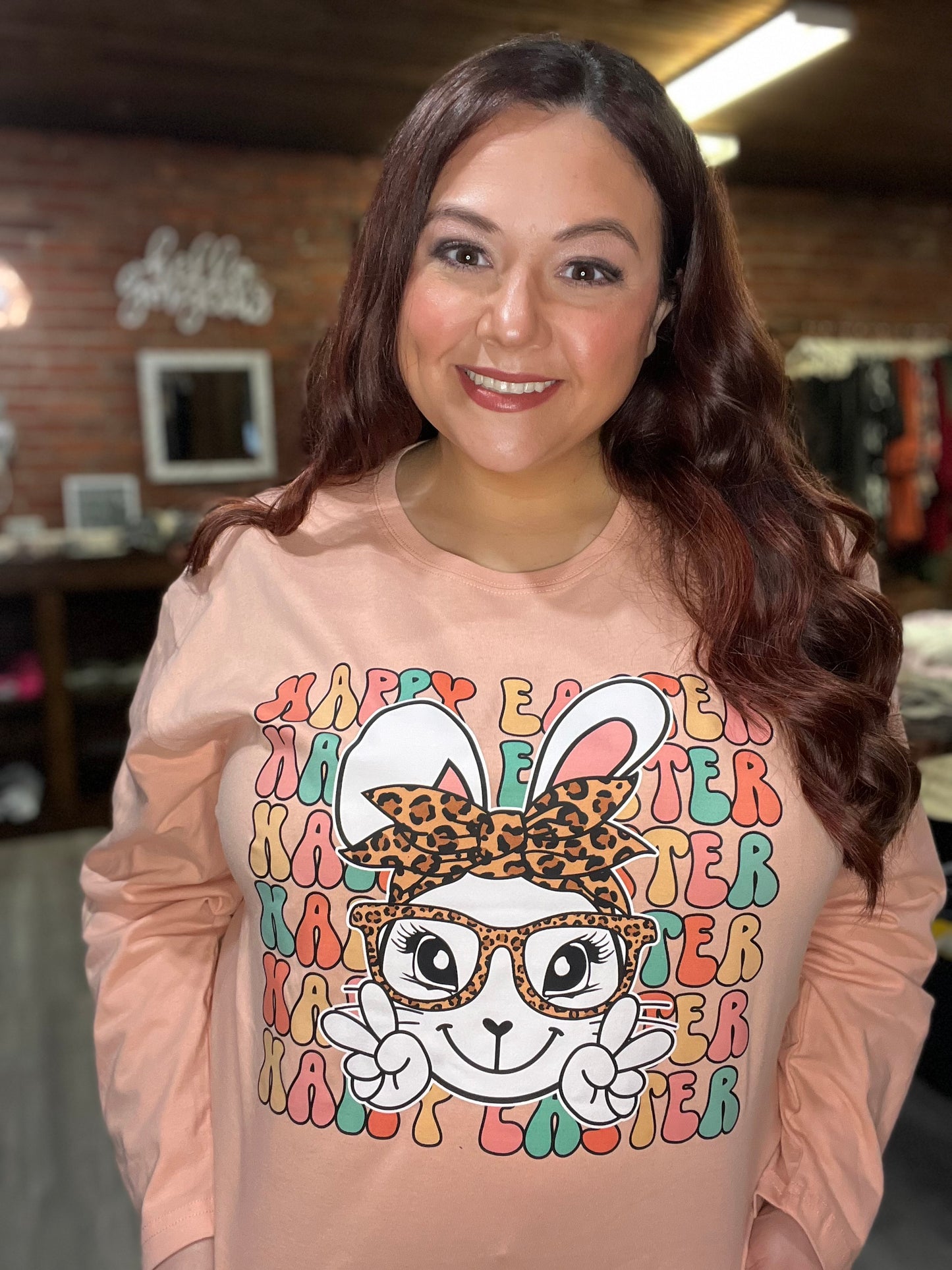 Leopard Happy Easter Bunny Long Sleeve Tee