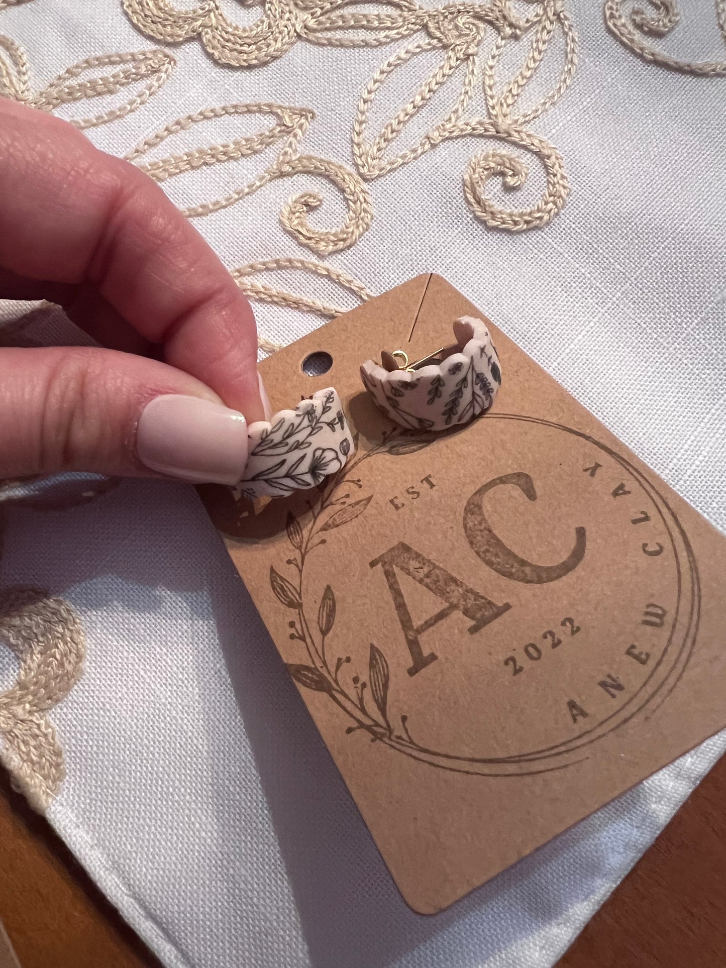 Pink Scalloped Clay Huggy Earring
