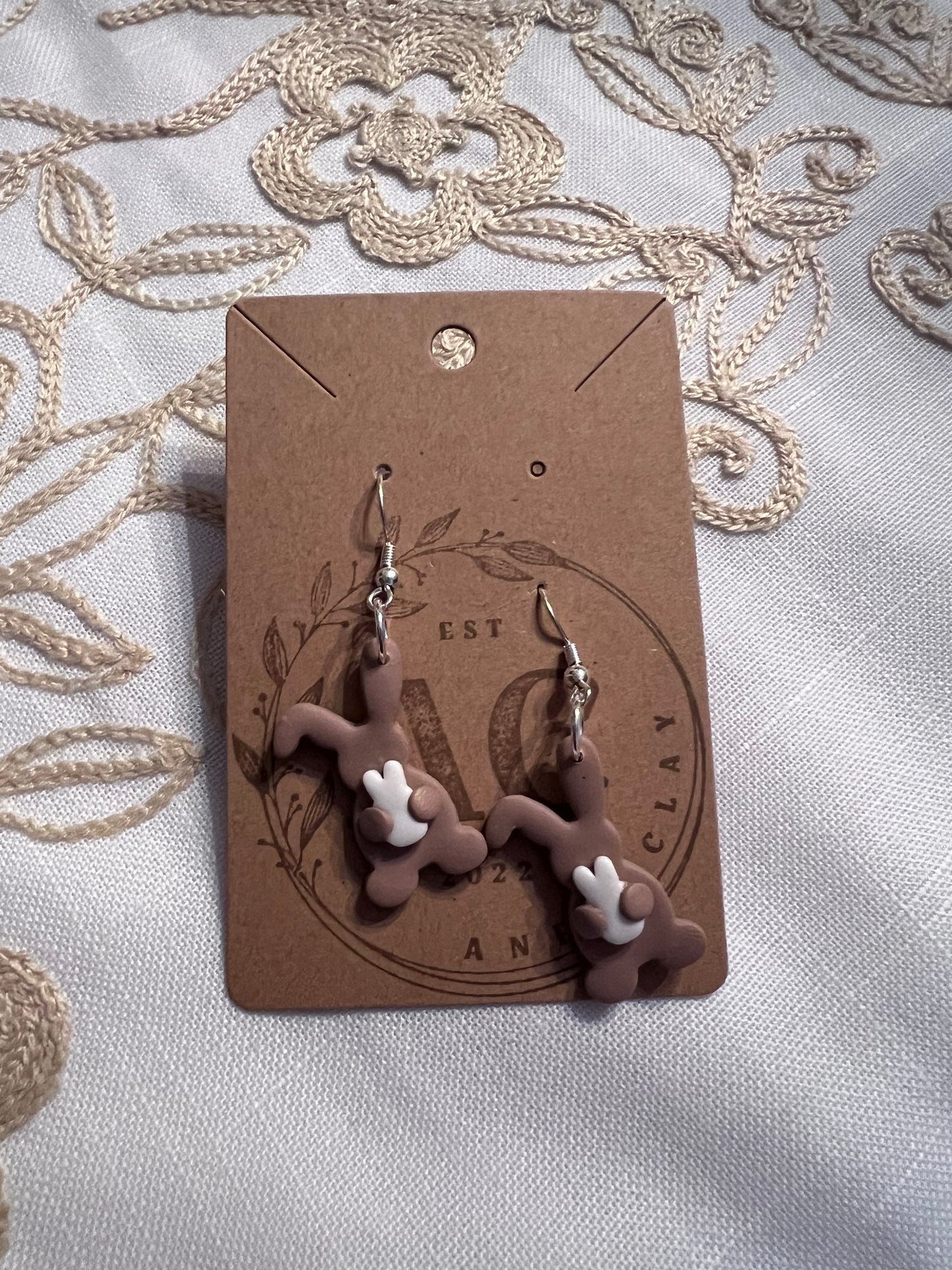 Brown Bunny with Baby Dangle Earrings