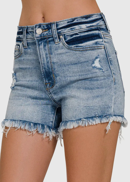 Raw Frayed Hem Ripped Denim Shorts