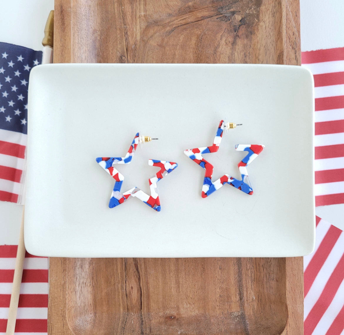 Star Hoops- Red, White & Blue