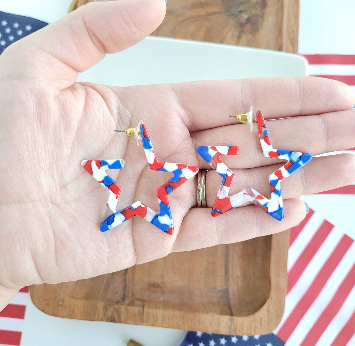 Star Hoops- Red, White & Blue