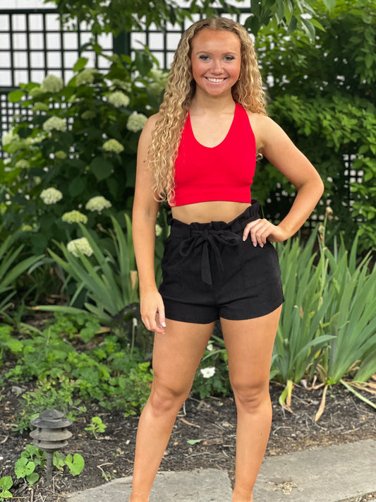 Black Pocketed Knit Shorts