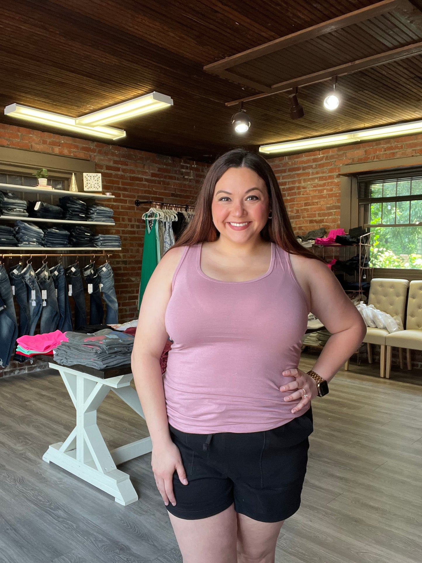 Cotton Spandex Racerback Tank in Light Rose