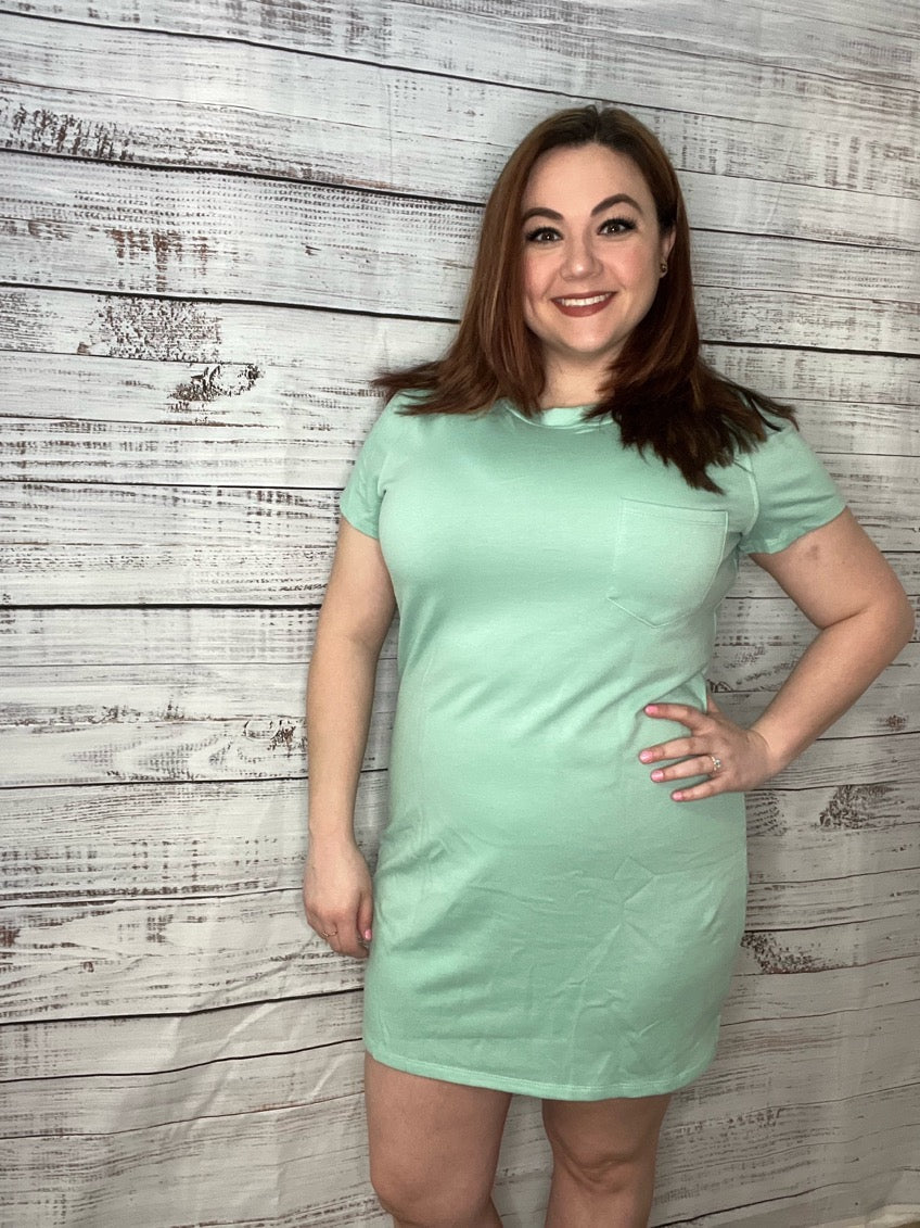 Crew Neck Short Sleeve Pocket T-Shirt Dress