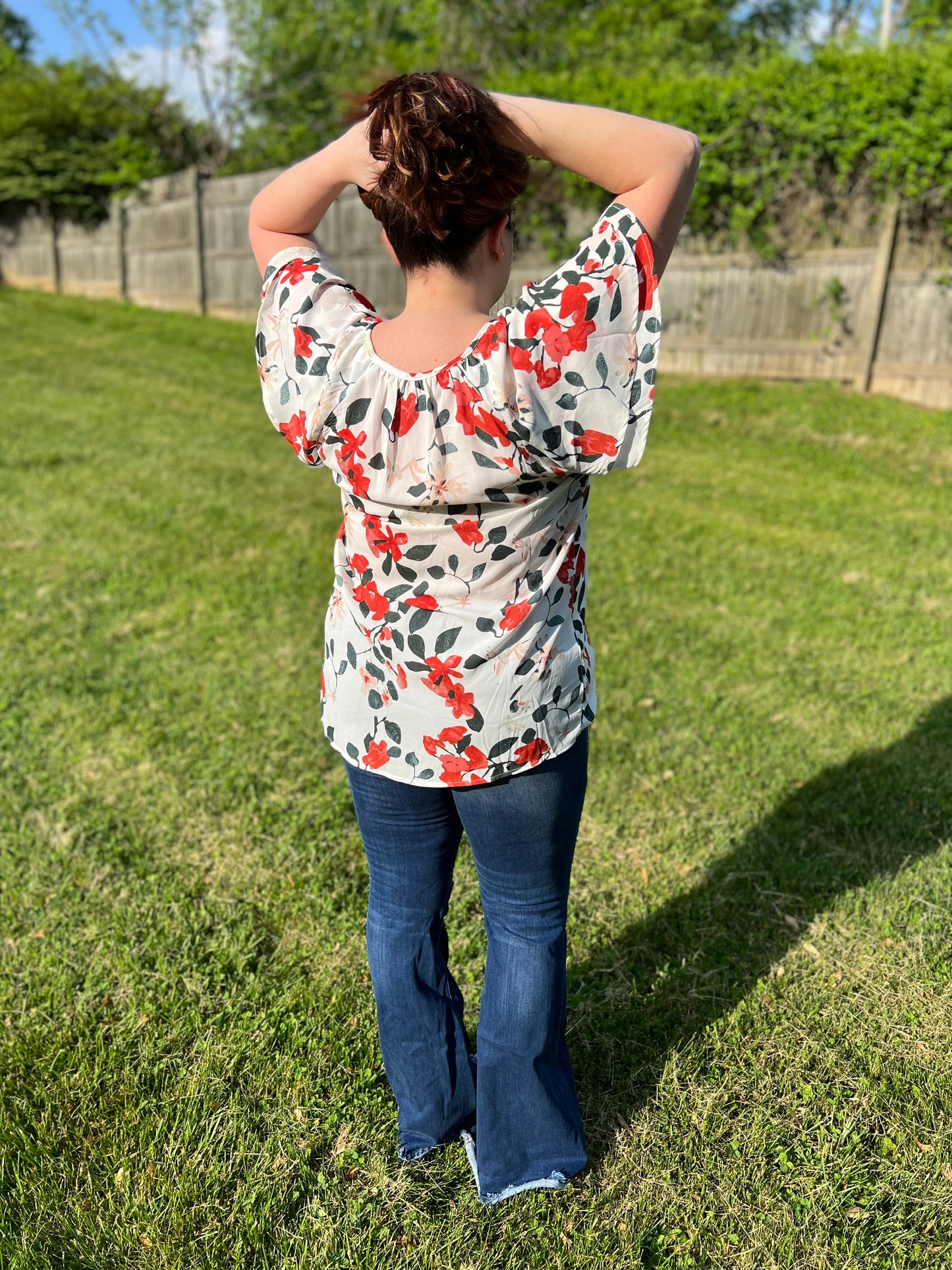 Floral Print Buttons Tiered Ruffled Short Sleeve Shirt