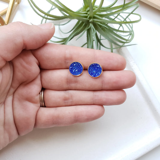 Sapphire Geode Druzy Studs